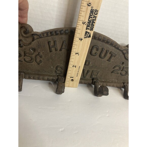 Vintage Cast Iron Sign Haircut and Shave 25¢ with 4 Hooks Antique- Heavy - Picture 5 of 5